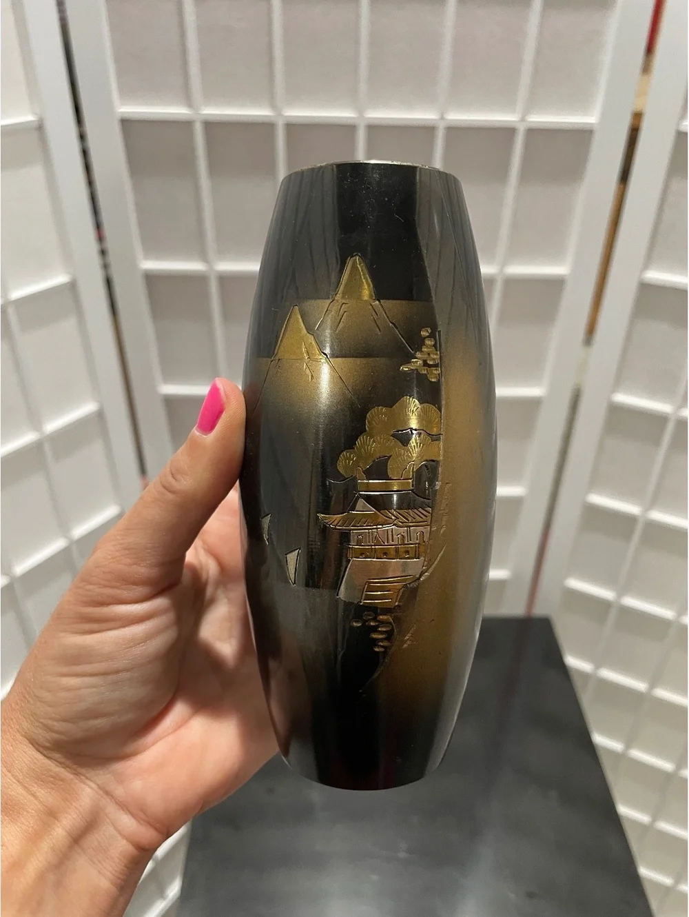 Vintage Black and Gold Japanese Vase